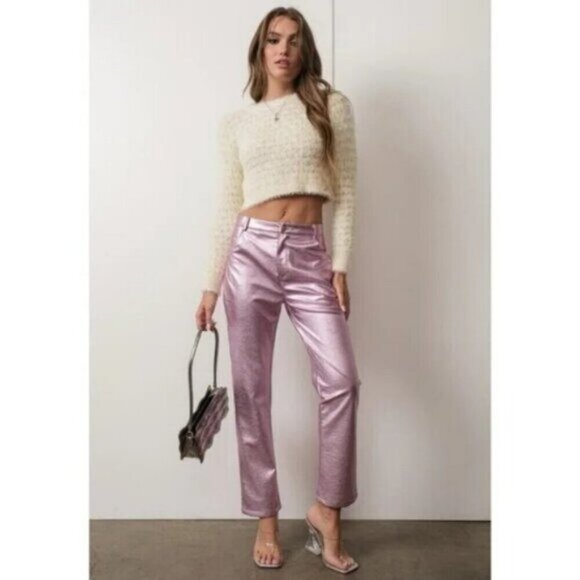 House Of Harlow Pink Metallic Faux Leather Pants Size 2 - Picture 1 of 6